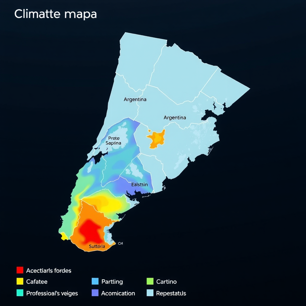 Mapa climático de Argentina mostrando diferentes zonas y recomendaciones específicas para el cuidado de baterías de vehículos eléctricos según la región
