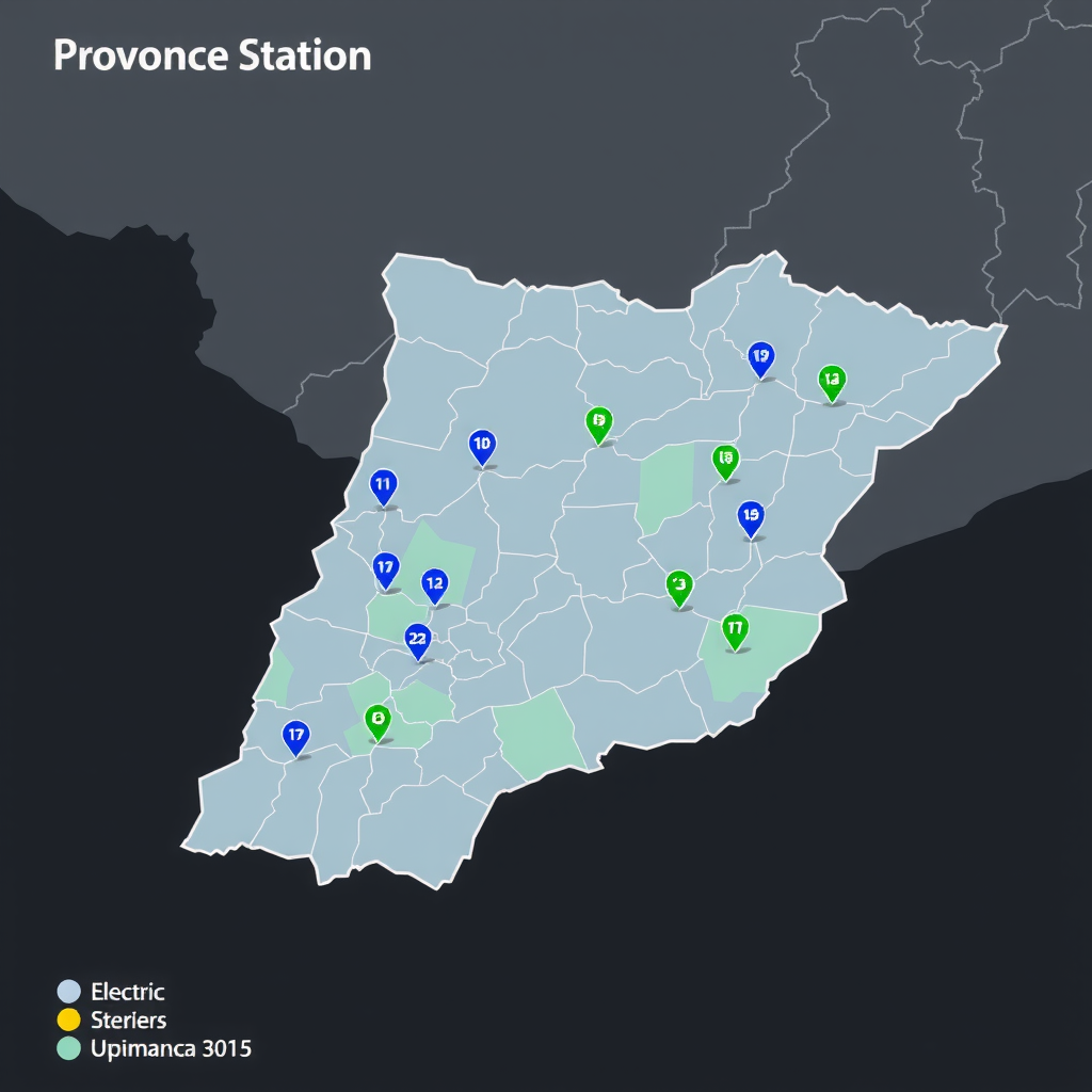 Mapa interactivo de la provincia de Córdoba mostrando ubicaciones actuales de electrolineras marcadas en azul y futuras ubicaciones planificadas marcadas en verde, con rutas principales destacadas